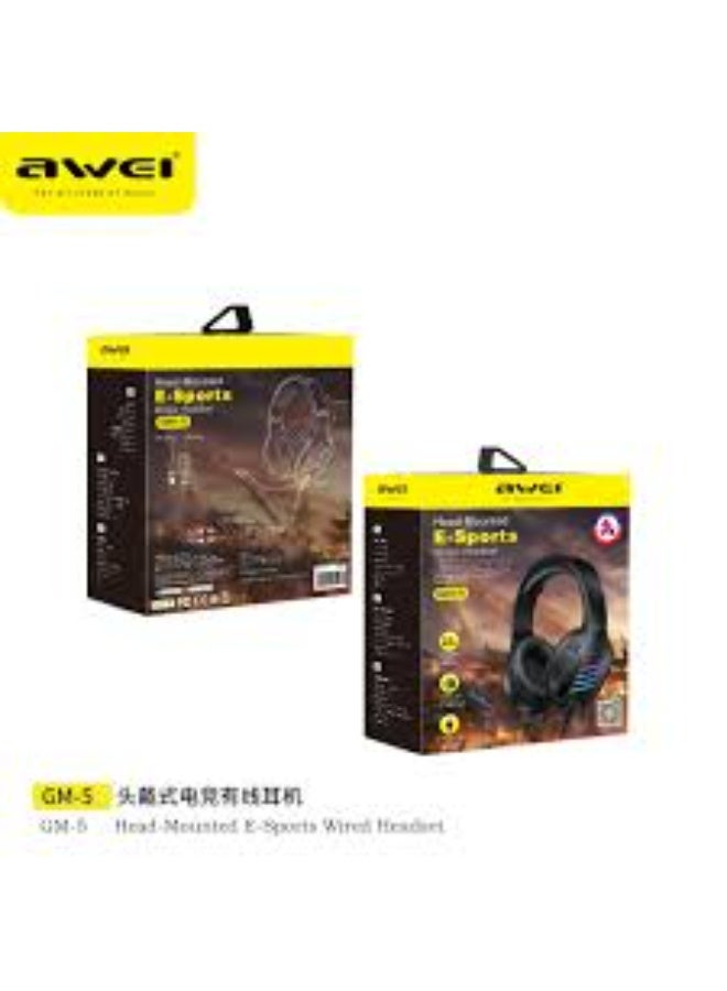 أوي Awei سماعة ألعاب Awei. GM-5 سلكية فوق الأذن مزودة بميكروفون وإضاءة LED، مناسبة لألعاب الكمبيوتر. - Image 5